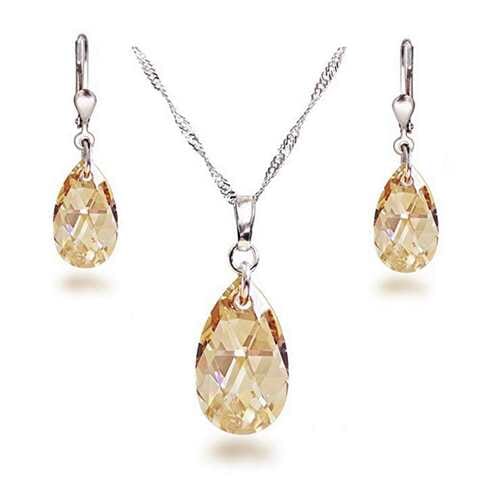 Schönes Sterling-Silber Schmuckset Halskette & Ohrringe mit Swarovski® Kristall Tropfen